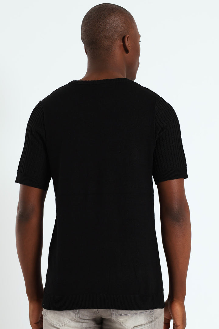 Brick Knit Fine Gauge Crew Tee - Black