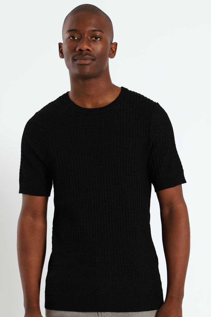 Brick Knit Fine Gauge Crew Tee - Black