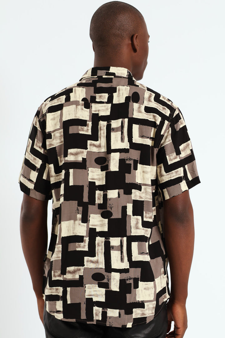 Viscose Geometic Print Shirt - Stone