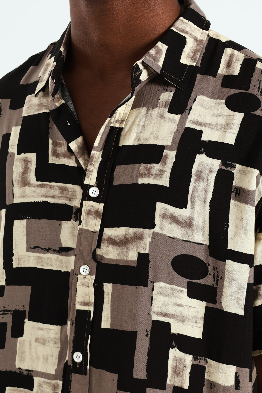 Viscose Geometic Print Shirt - Stone