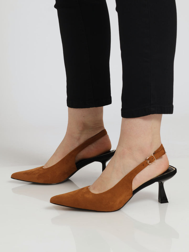 Slingback Microfibre Kitten Heel - Tobacco