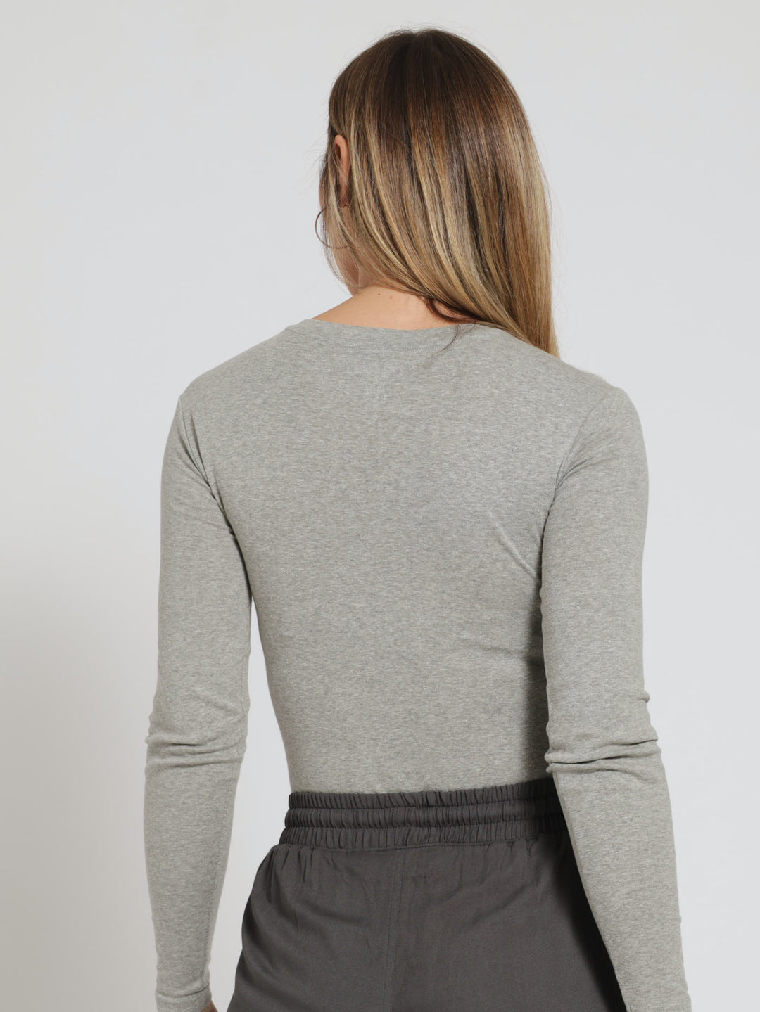 Long Sleeve Rib Bodysuit - Grey Melange