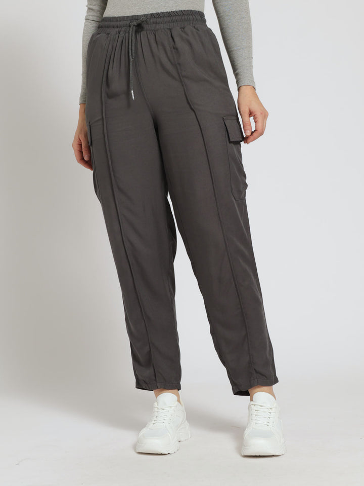 Pull On Utility Pants With Pintuck Detail - Charcoal