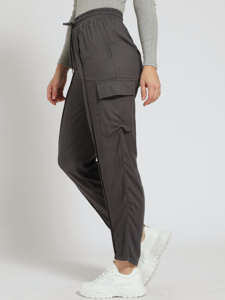 Pull On Utility Pants With Pintuck Detail - Charcoal