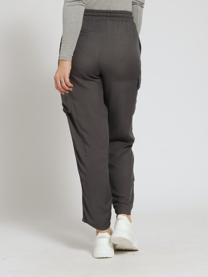 Pull On Utility Pants With Pintuck Detail - Charcoal