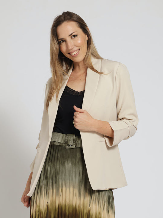 Ruched Sleeve Blazer Cream Edgars