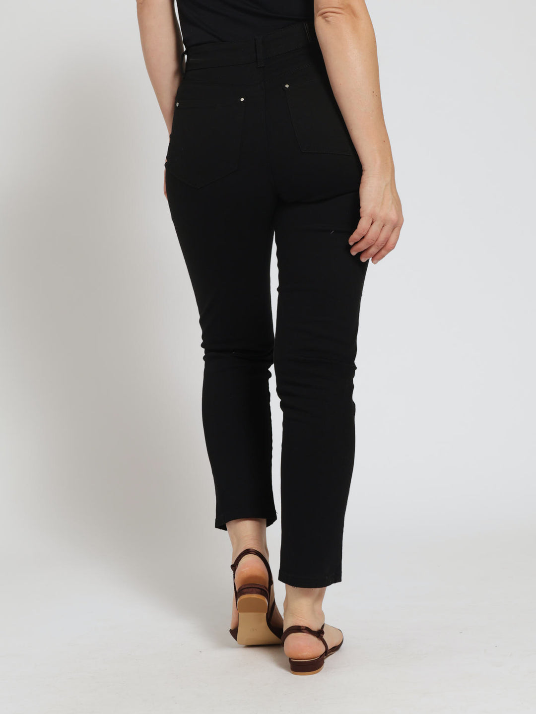 Floral Embroidered Detail Straightleg Denim Jean - Black