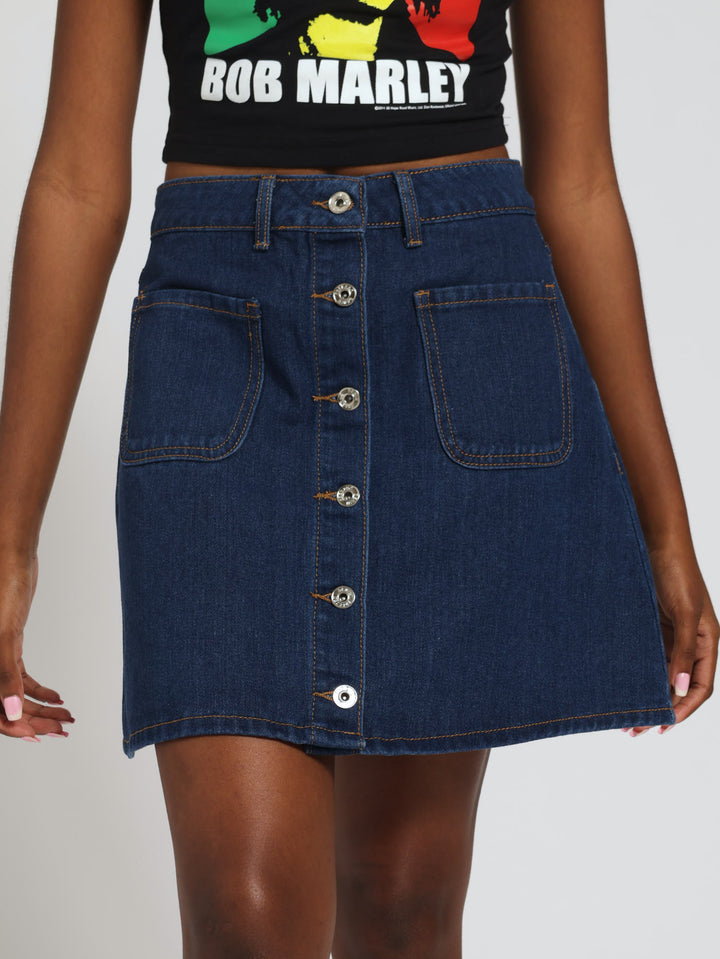 A-Line Denim Mini Skirt - Mid Blue