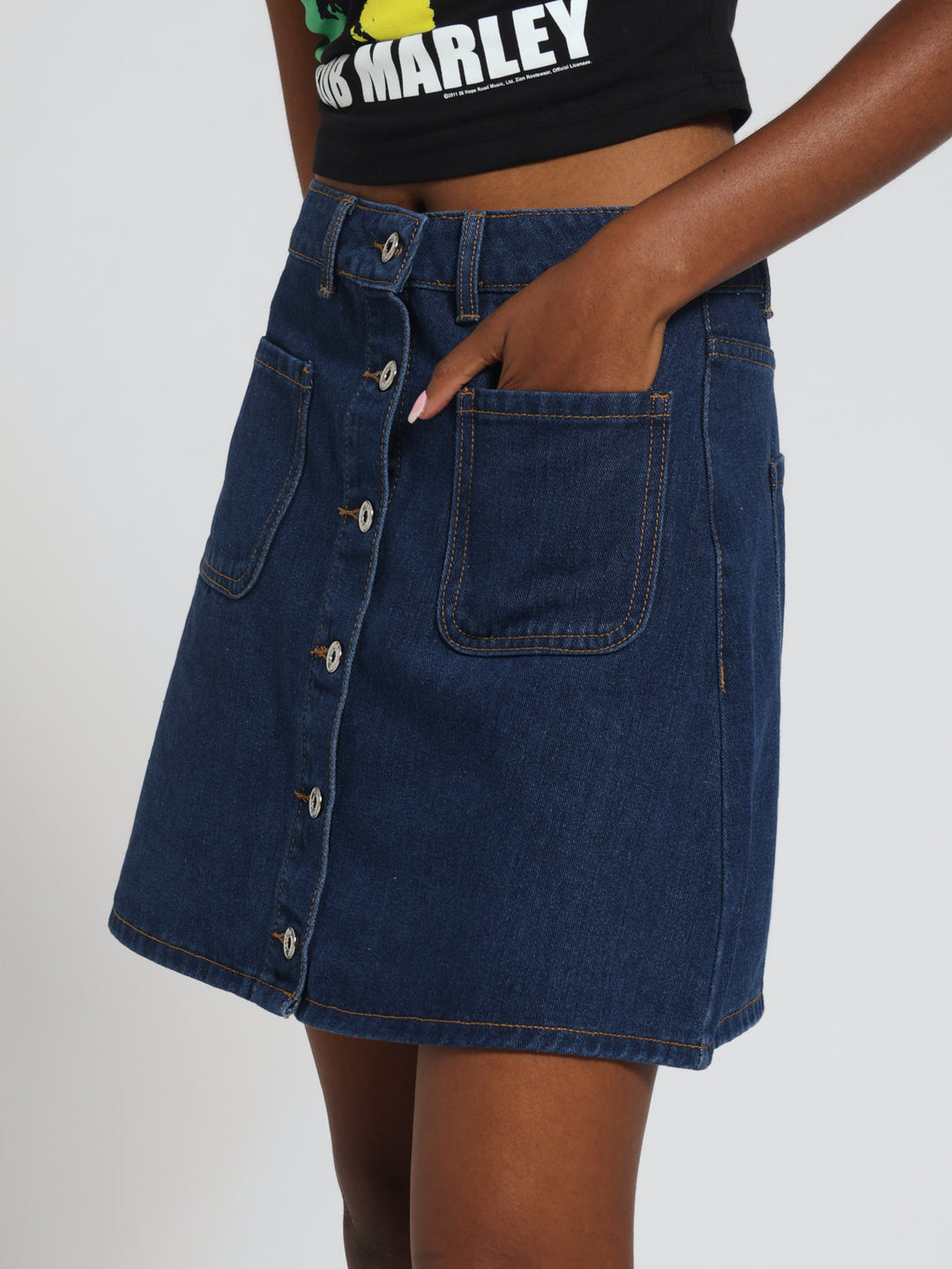 A-Line Denim Mini Skirt - Mid Blue