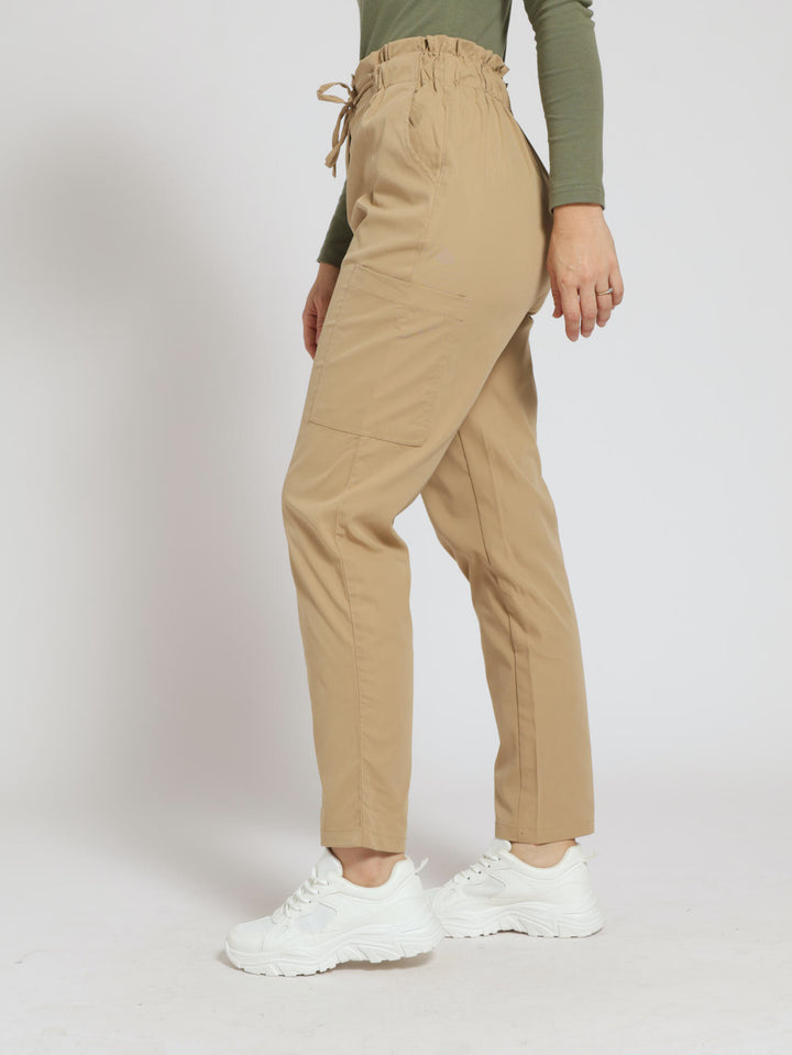 Twill Utility Paperbag Tapered Leg Pants - Mid Beige