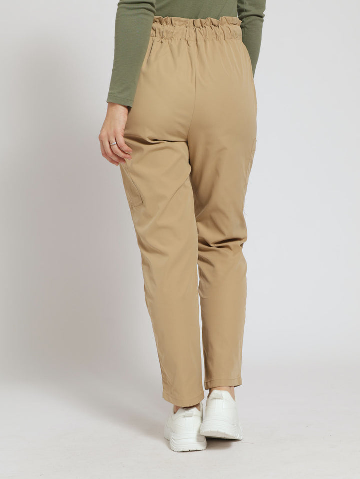 Twill Utility Paperbag Tapered Leg Pants - Mid Beige