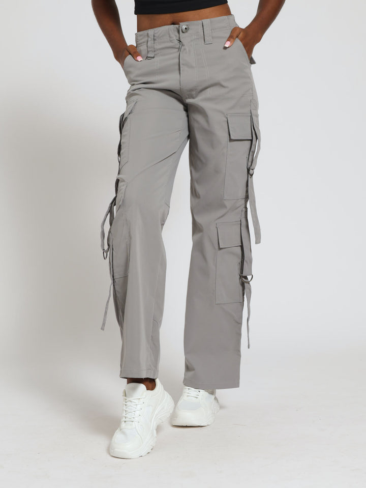 Open Hem Strap Utility Pants - Grey