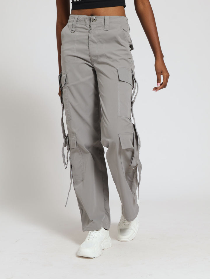 Open Hem Strap Utility Pants - Grey