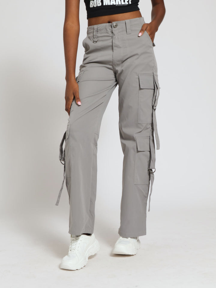 Open Hem Strap Utility Pants - Grey