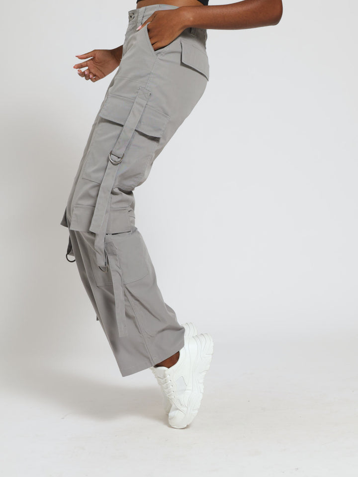 Open Hem Strap Utility Pants - Grey