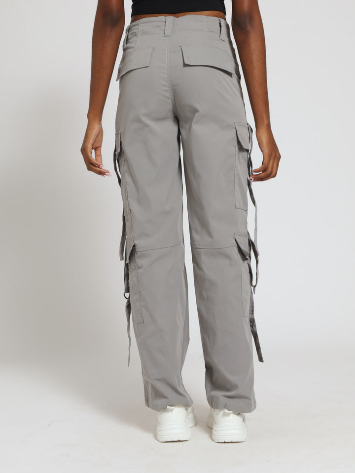 Open Hem Strap Utility Pants - Grey