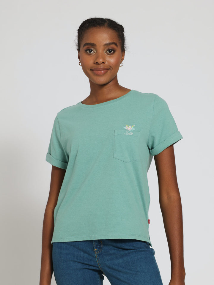 Hibiscus Peek Beryl Margot Pocket Tee  - Teal