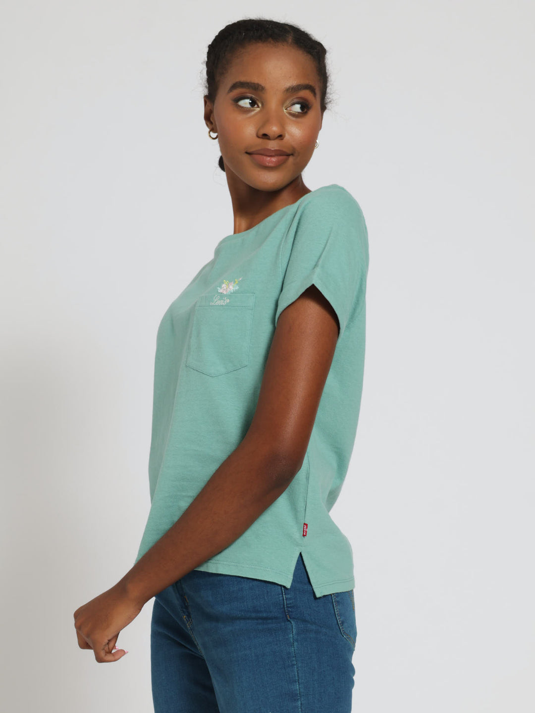 Hibiscus Peek Beryl Margot Pocket Tee  - Teal