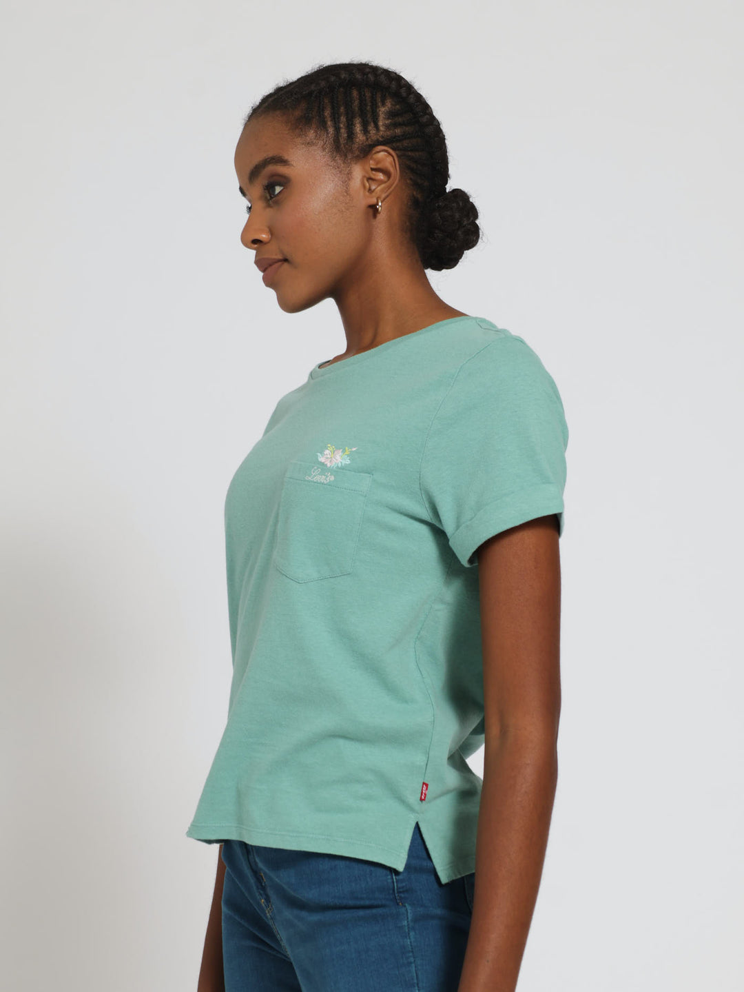 Hibiscus Peek Beryl Margot Pocket Tee  - Teal