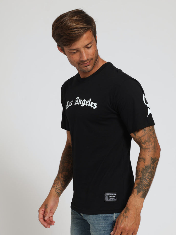 Back & Sleeve City Print Tee - Black