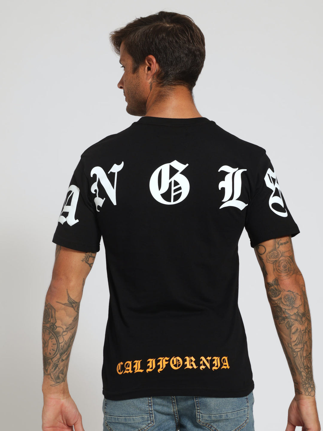 Back & Sleeve City Print Tee - Black