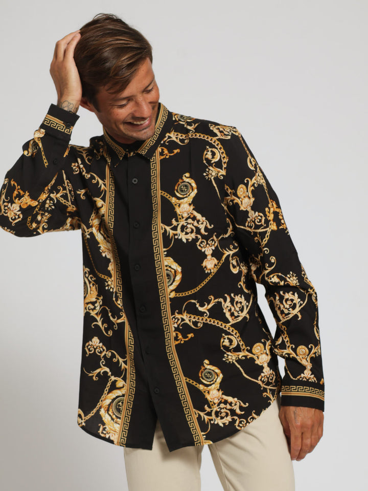 Long Sleeve Eco Rayon Chain Shirt - Gold