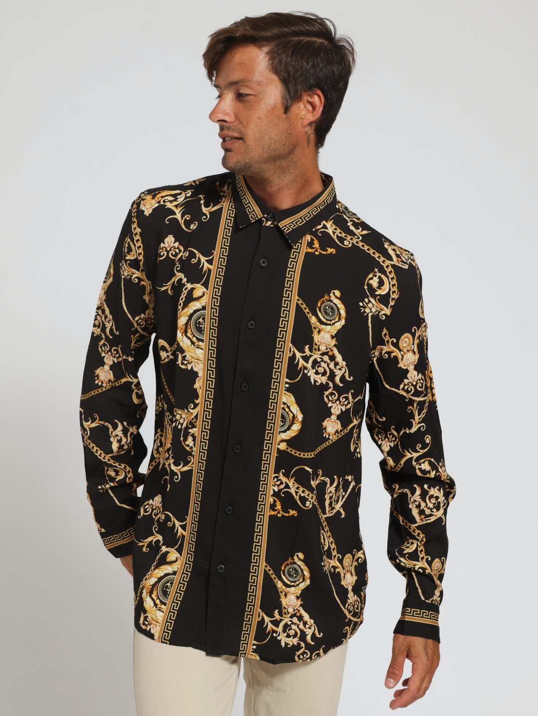 Long Sleeve Eco Rayon Chain Shirt - Gold