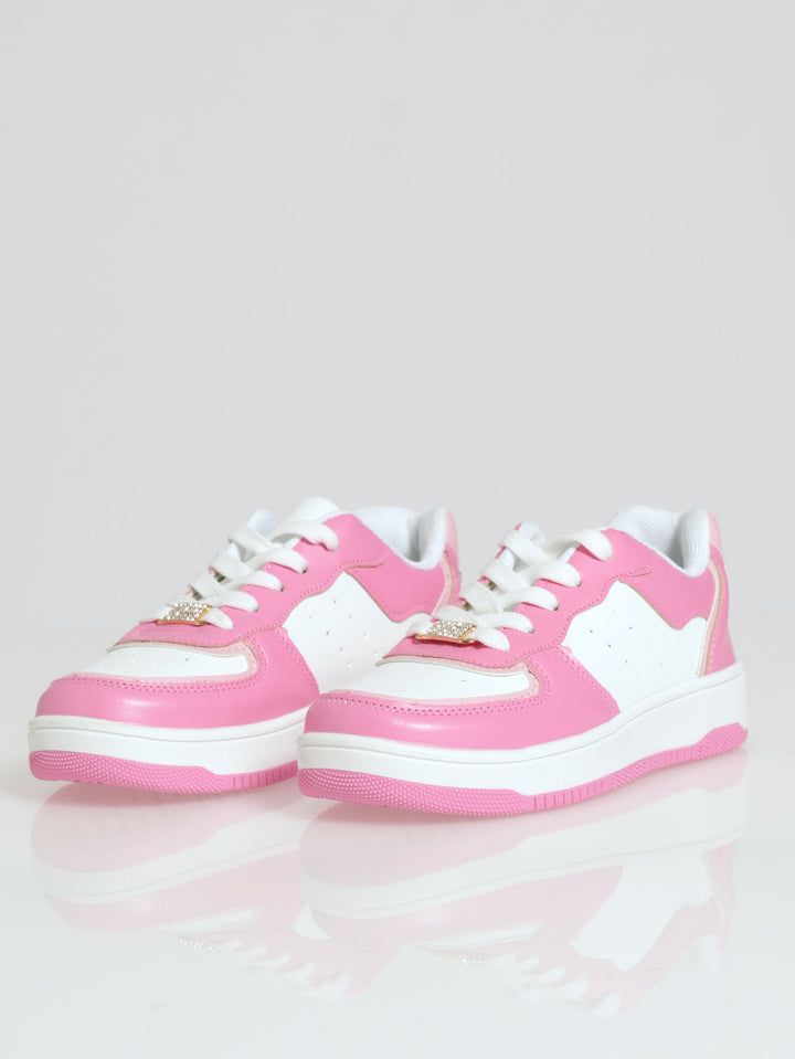 Girls Court Sneaker - White/Pink