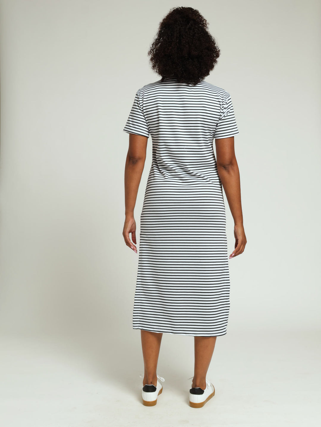 Striped Crewneck Tee Midi Dress - White/Navy