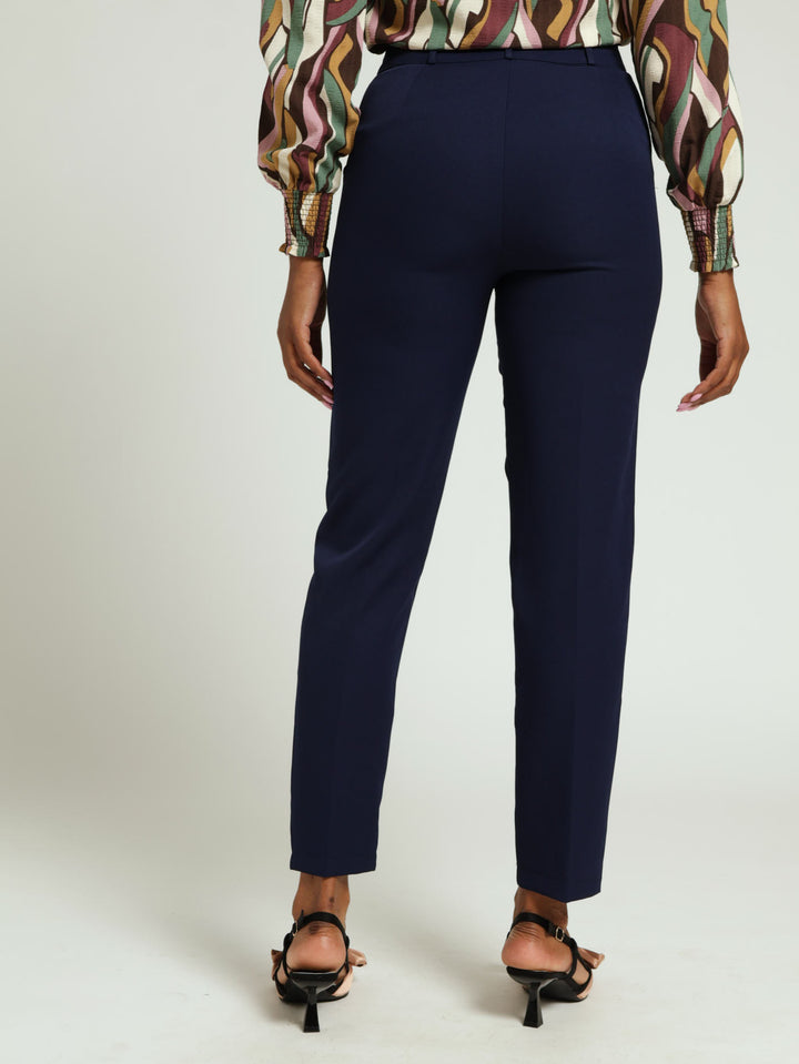 Button Tab Slim Leg Pants - Navy