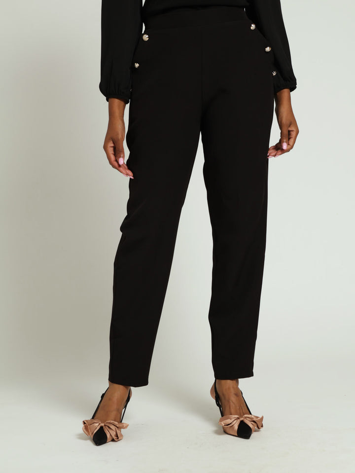 3 Button Tapered Pants - Black