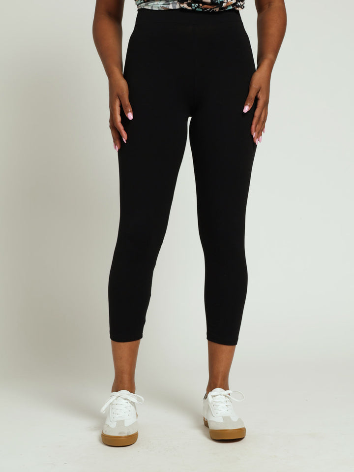 Wide Waistband Crop Legging - Black