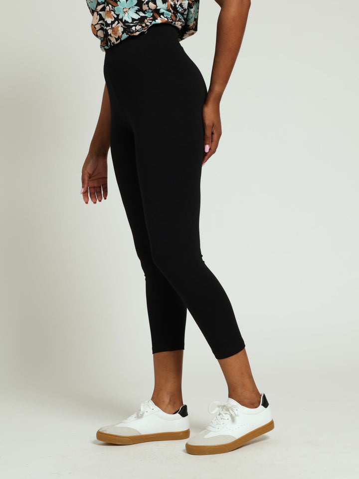 Wide Waistband Crop Legging - Black