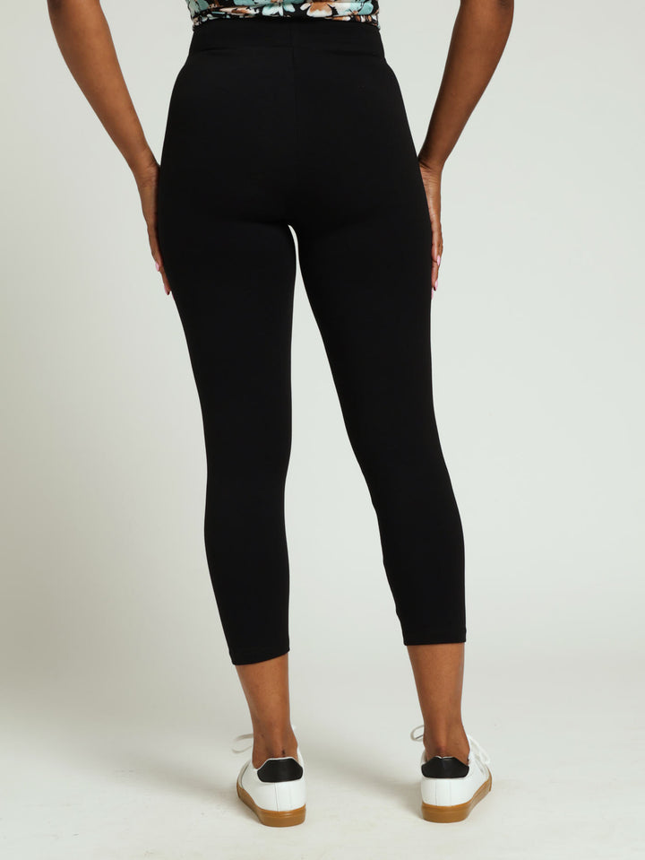 Wide Waistband Crop Legging - Black