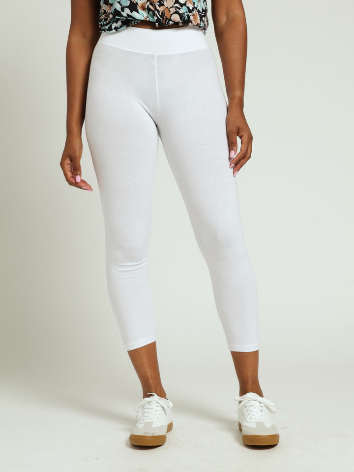 Wide Waistband Crop Legging - White