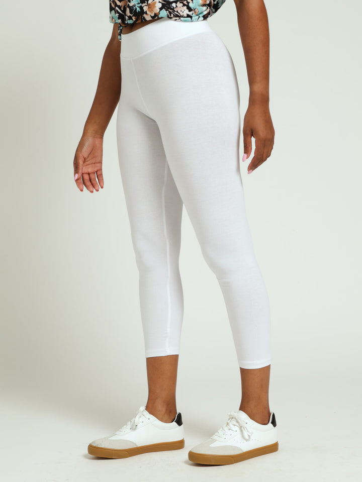 Wide Waistband Crop Legging - White