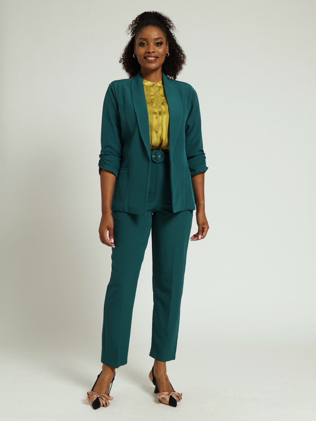 Gauged Sleeve Blazer - Teal