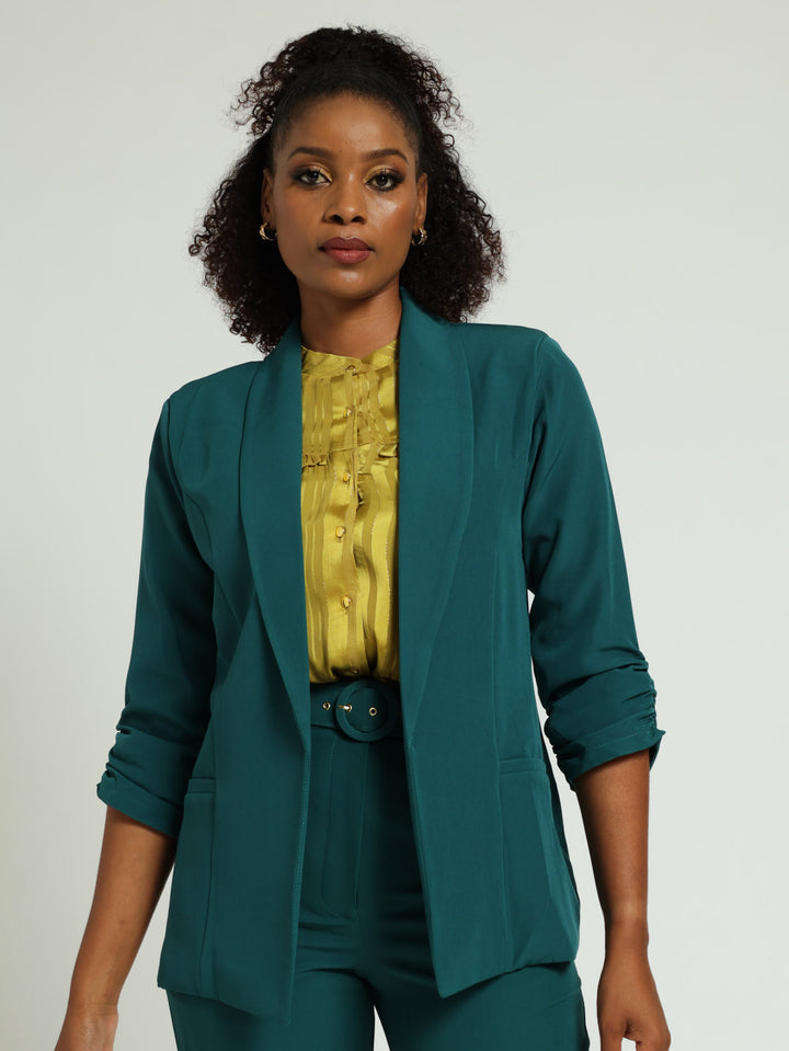 Gauged Sleeve Blazer - Teal