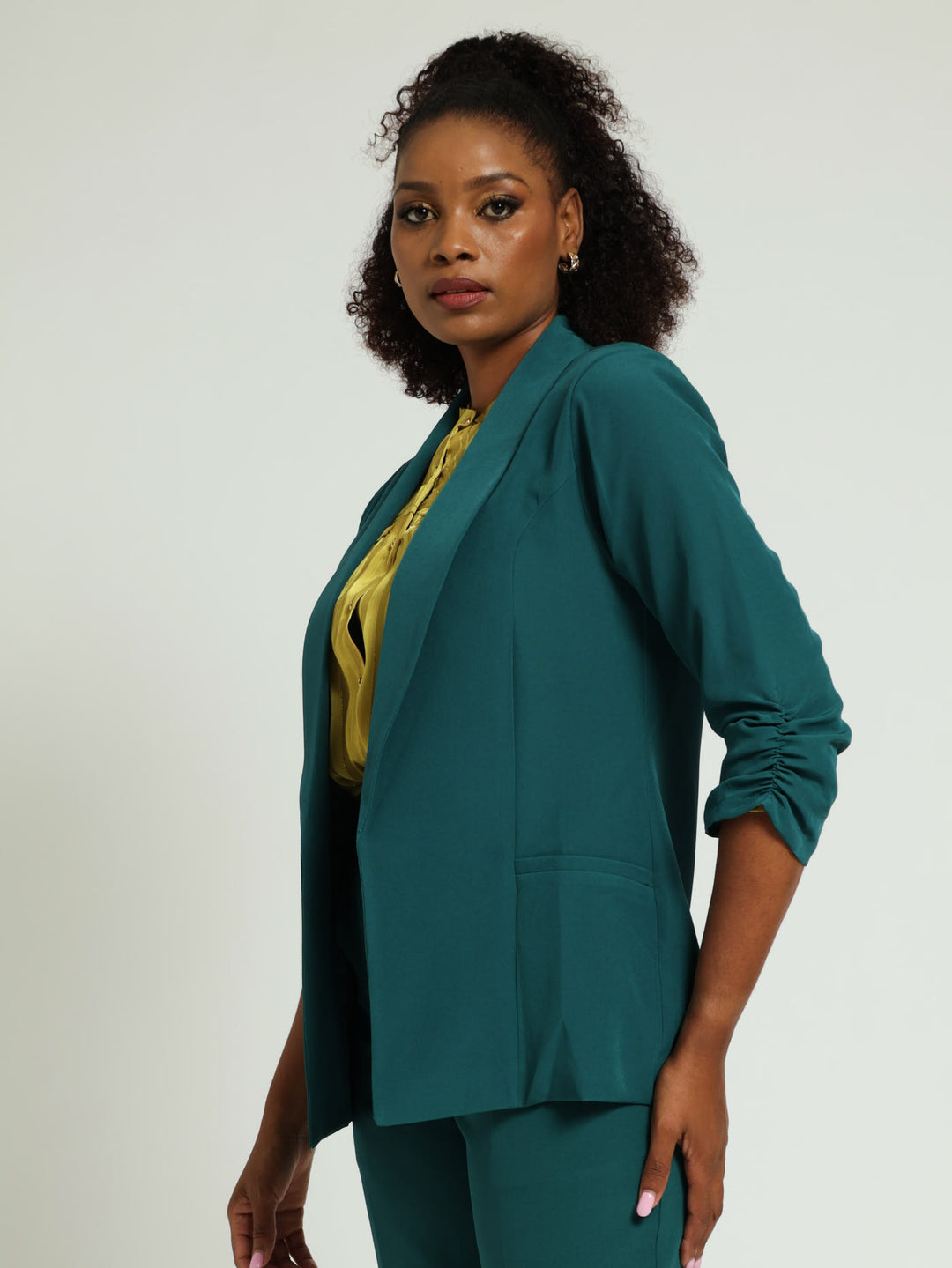 Gauged Sleeve Blazer - Teal