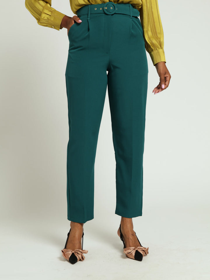 Round Buckle Tapared Pants - Teal