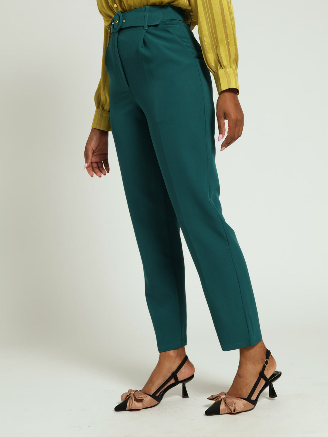 Round Buckle Tapared Pants - Teal