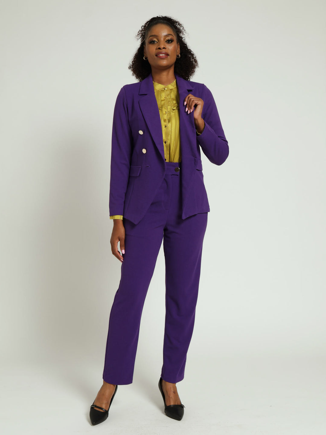 Double Button Sleeve Blazer - Violet