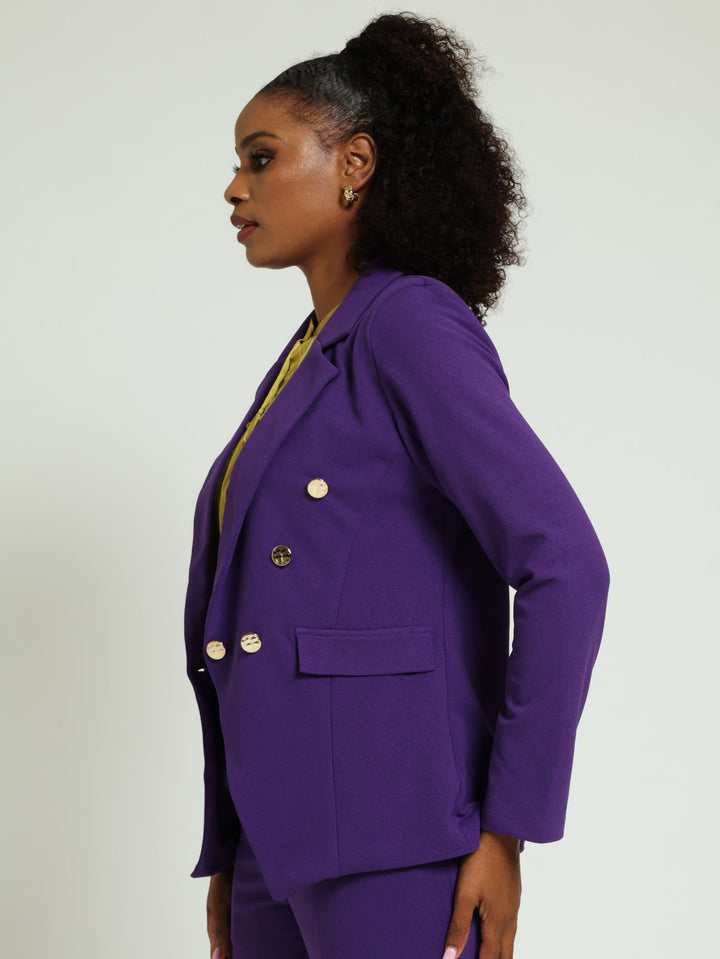 Double Button Sleeve Blazer - Violet