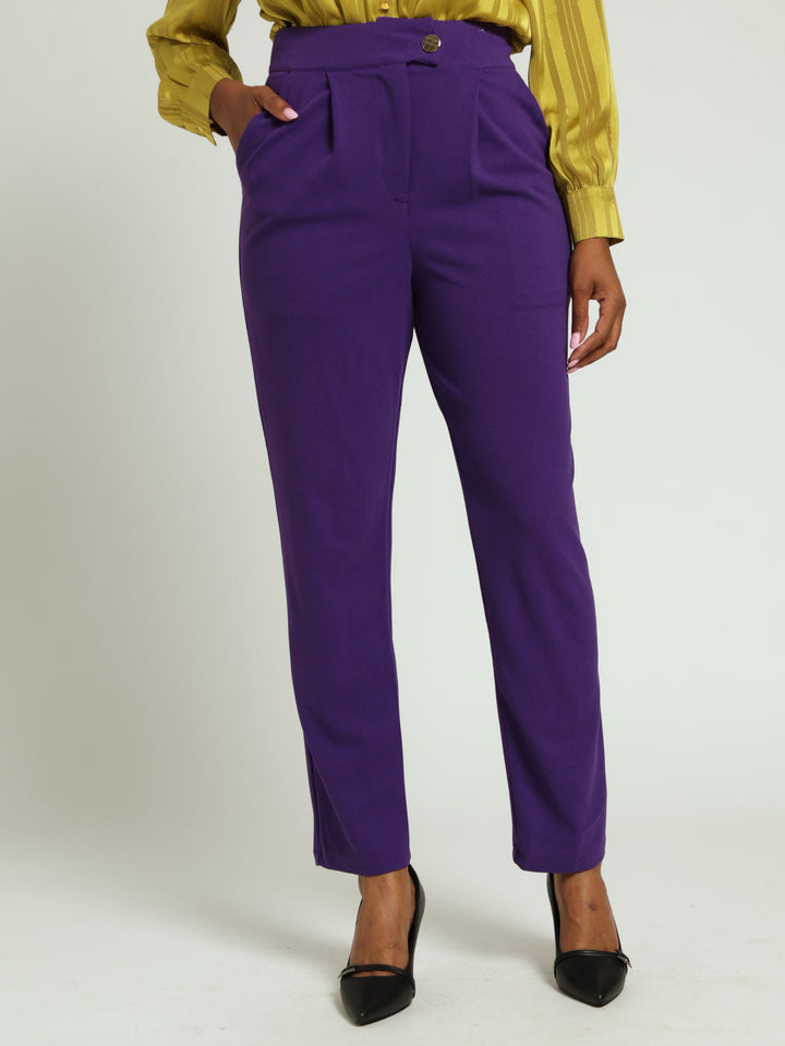 Extended Tab Double Button Slim Leg Pants - Violet