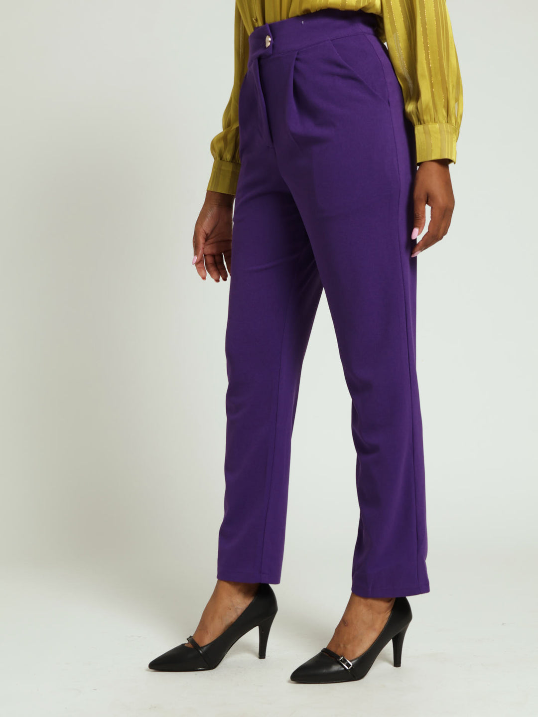 Extended Tab Double Button Slim Leg Pants - Violet