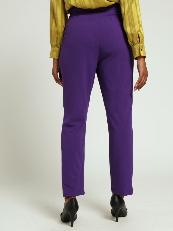 Extended Tab Double Button Slim Leg Pants - Violet