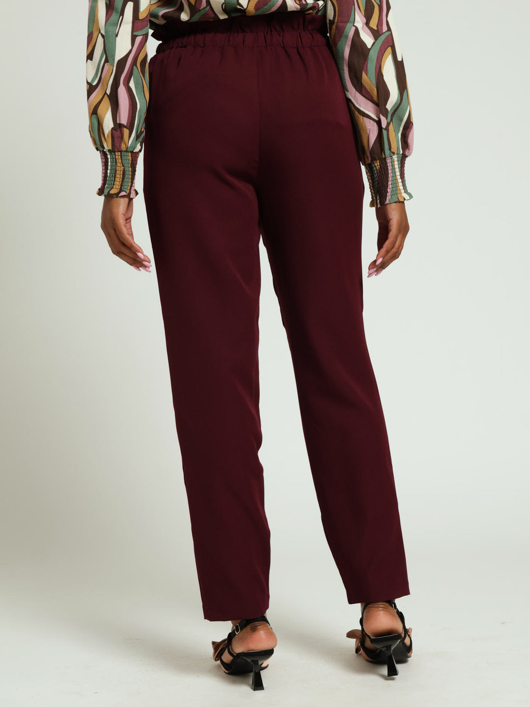 Tie Up Paper Bag Tapered Leg Pants - Plum