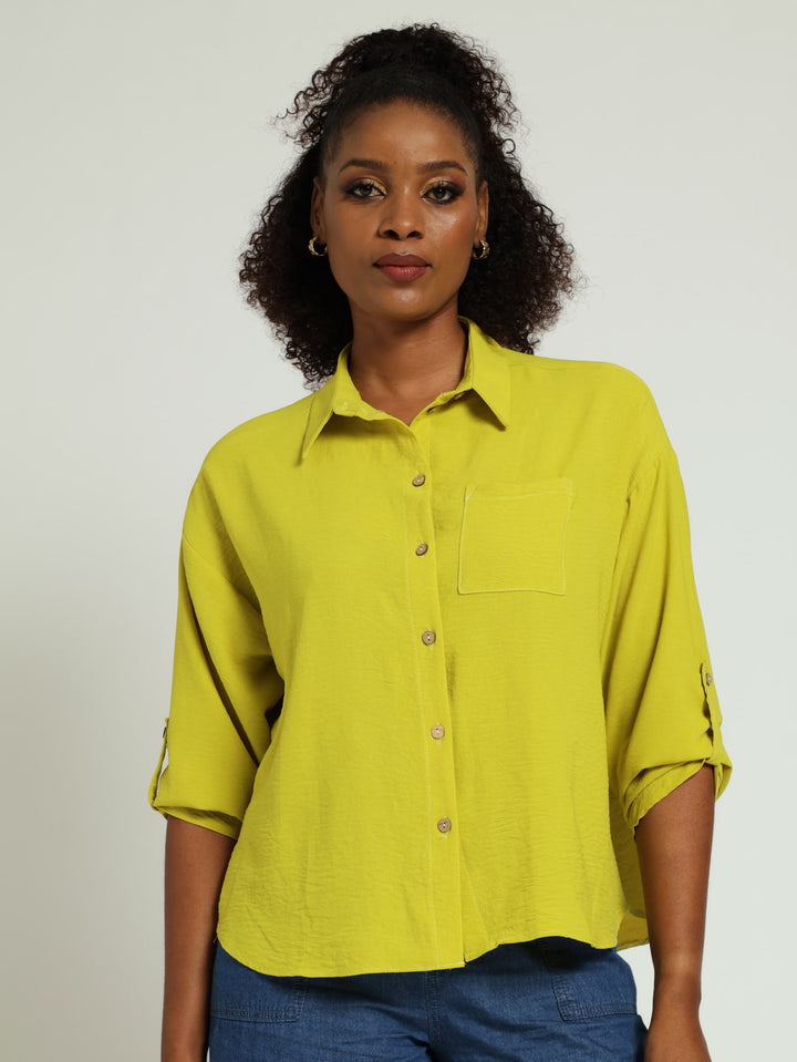 Long Sleeve Slouchy Shirt - Chartreuse