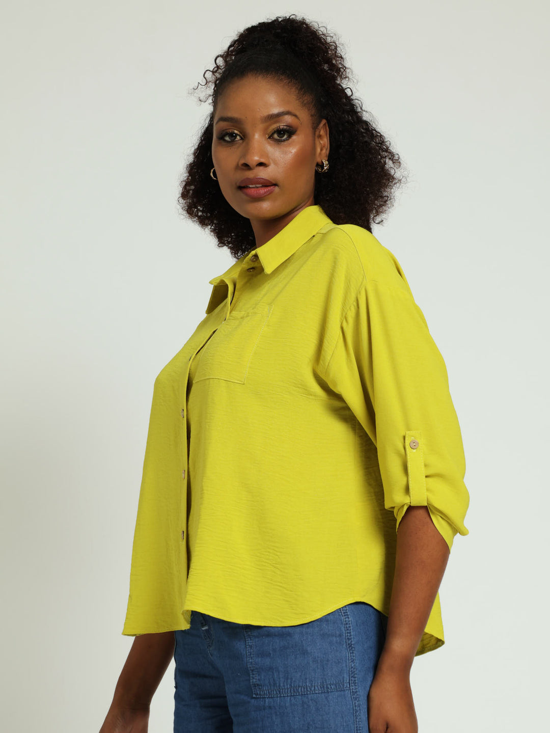 Long Sleeve Slouchy Shirt - Chartreuse