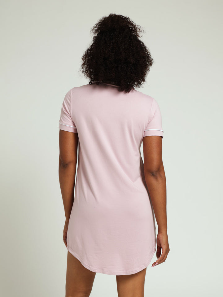 Ditsy Button Through Soft Touch Sleepshirt - Dusty Pink